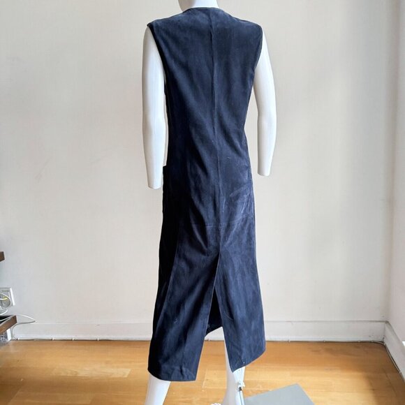 Vintage Jaeger Suede Navy Blue Button Down Midi Dres 6 - Picture 5 of 7